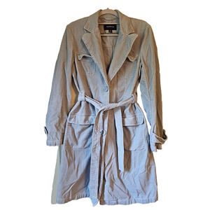Express Corduroy Trench Coat Dove Gray Belted Button Front Long Jacket Women 5/6